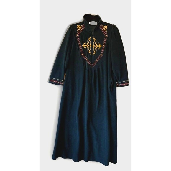 Vanity Fair House Coat Zip Bath Robe Night Gown Medium Petite Green Vintage - Picture 4 of 16